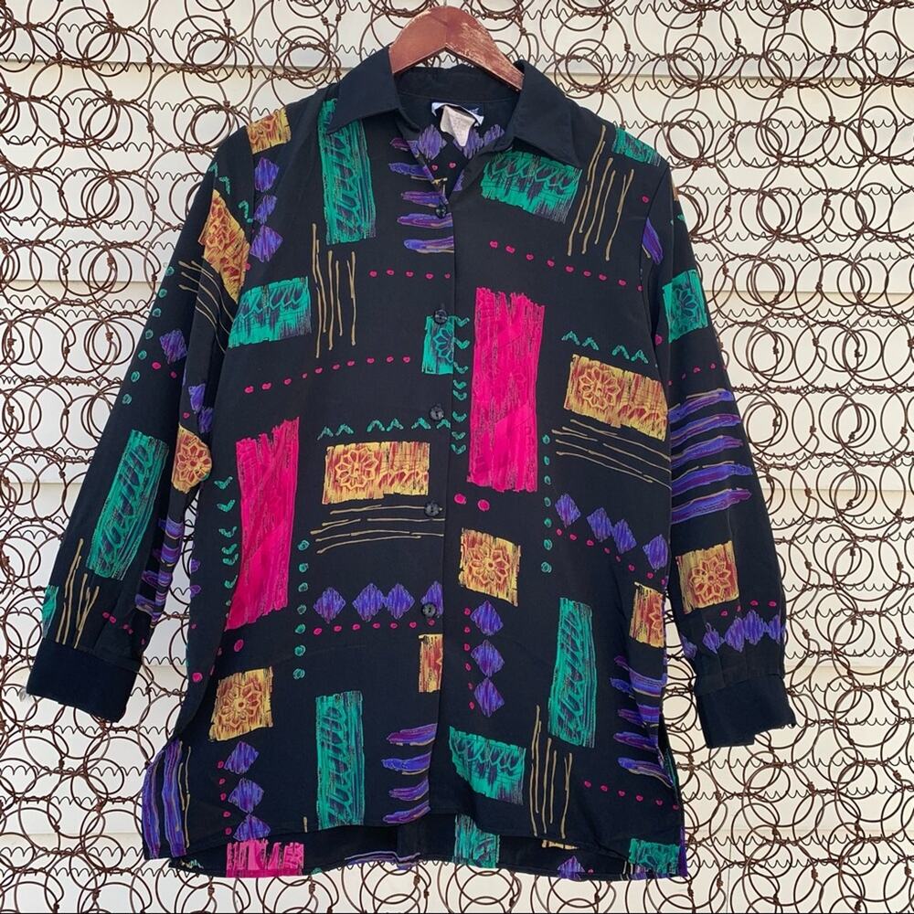 Vintage Caliche Collection abstract geometric button down blouse
